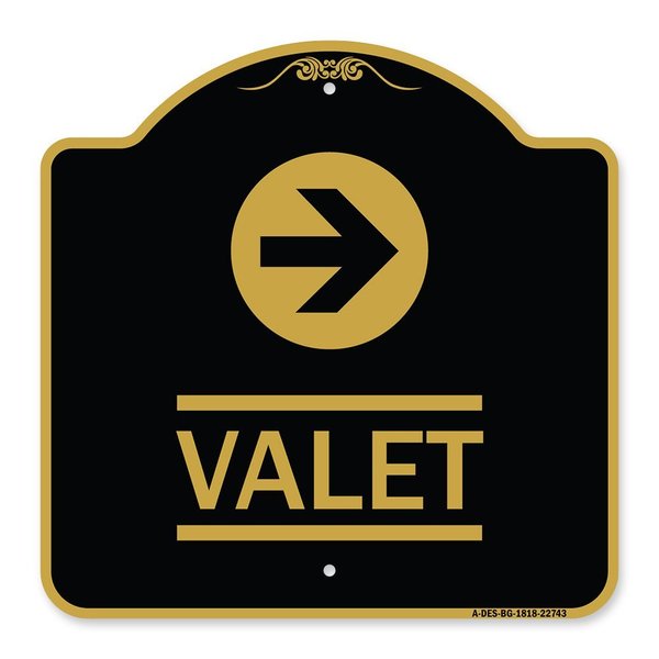 Signmission Designer Series Sign-Valet Right Arrow, Black & Gold Aluminum Sign, 18" x 18", BG-1818-22743 A-DES-BG-1818-22743